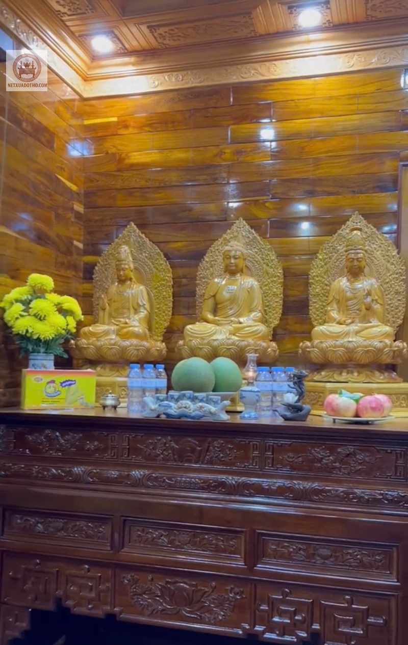 Tượng T&acirc;y Phương Tam Th&aacute;nh được an vị